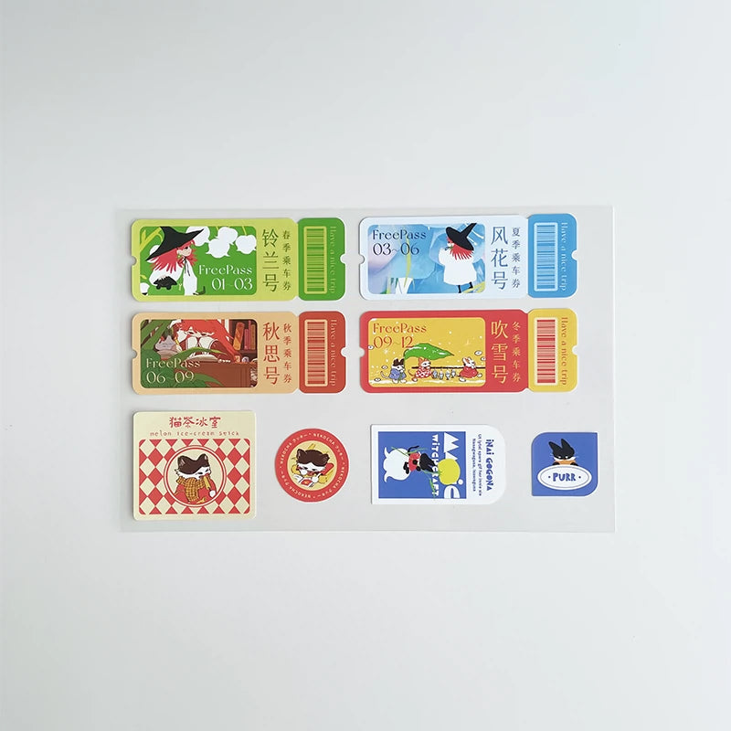 Nekocha Sticker Sheet: Tickets (White)