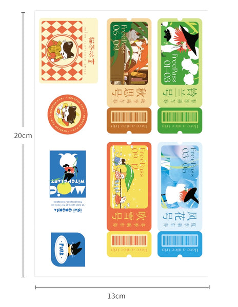 Nekocha Sticker Sheet: Tickets (White)