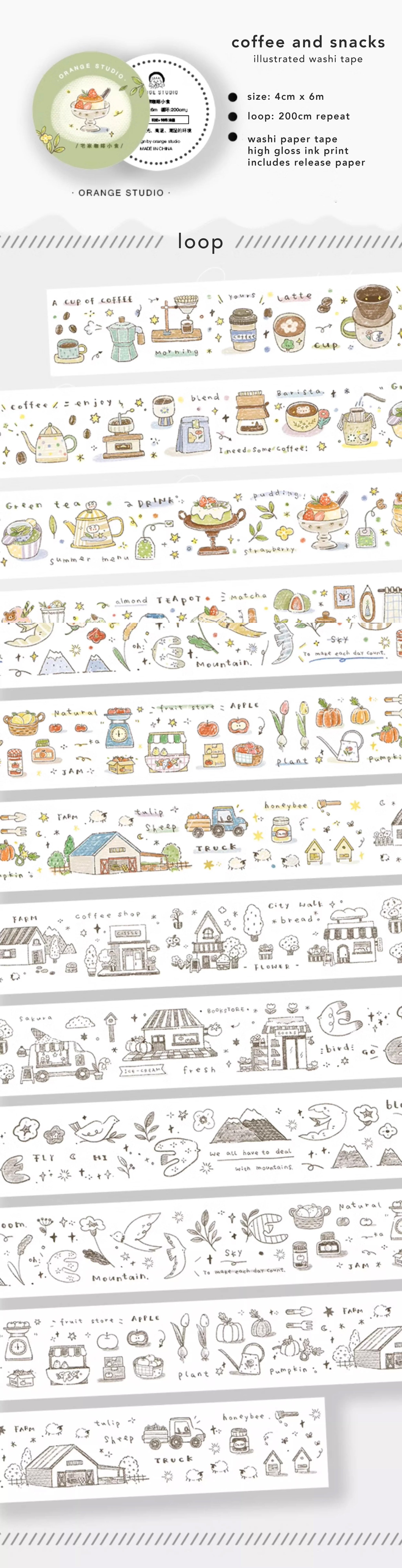 Orange Studio Washi Tape: Coffee & Snacks and Countryside Town