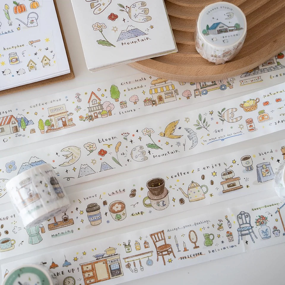 Orange Studio Washi Tape: Coffee & Snacks and Countryside Town