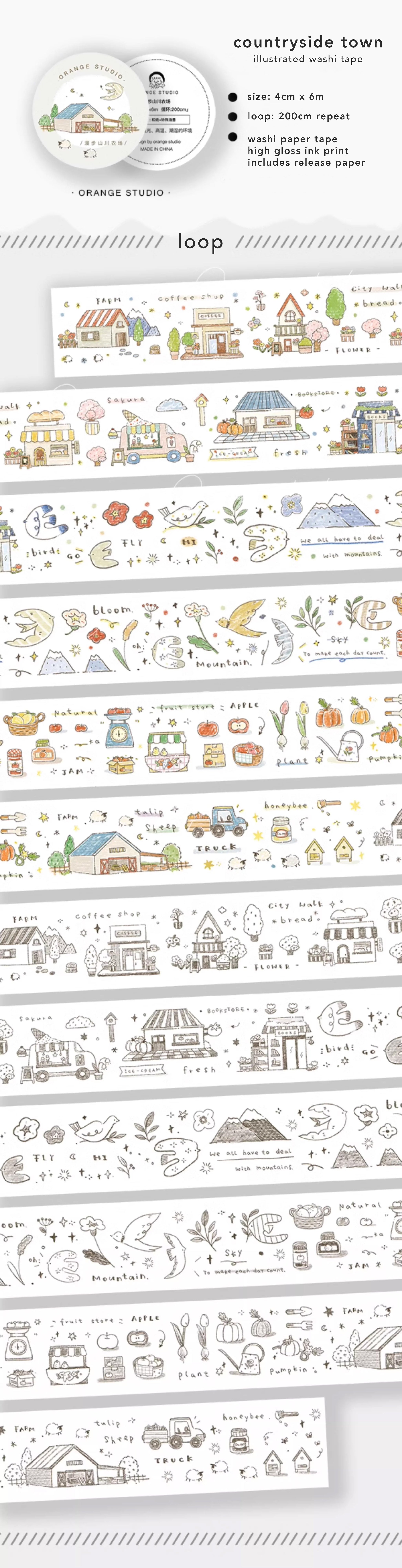 Orange Studio Washi Tape: Coffee & Snacks and Countryside Town