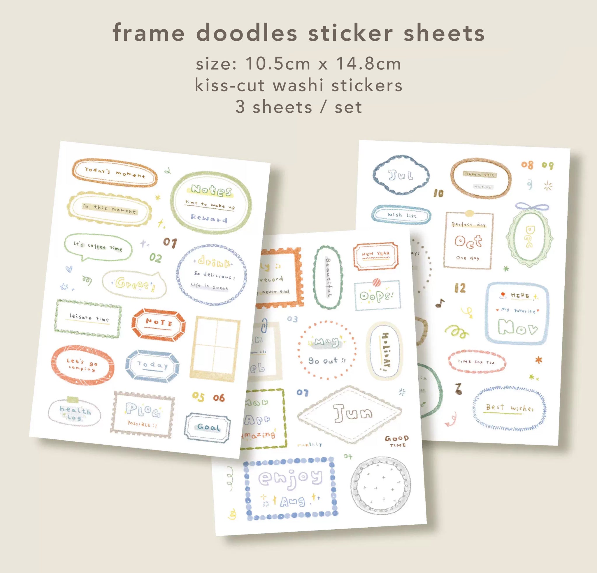 Orange Studio Sticker Sheet: Memo Notes and Frame Doodles