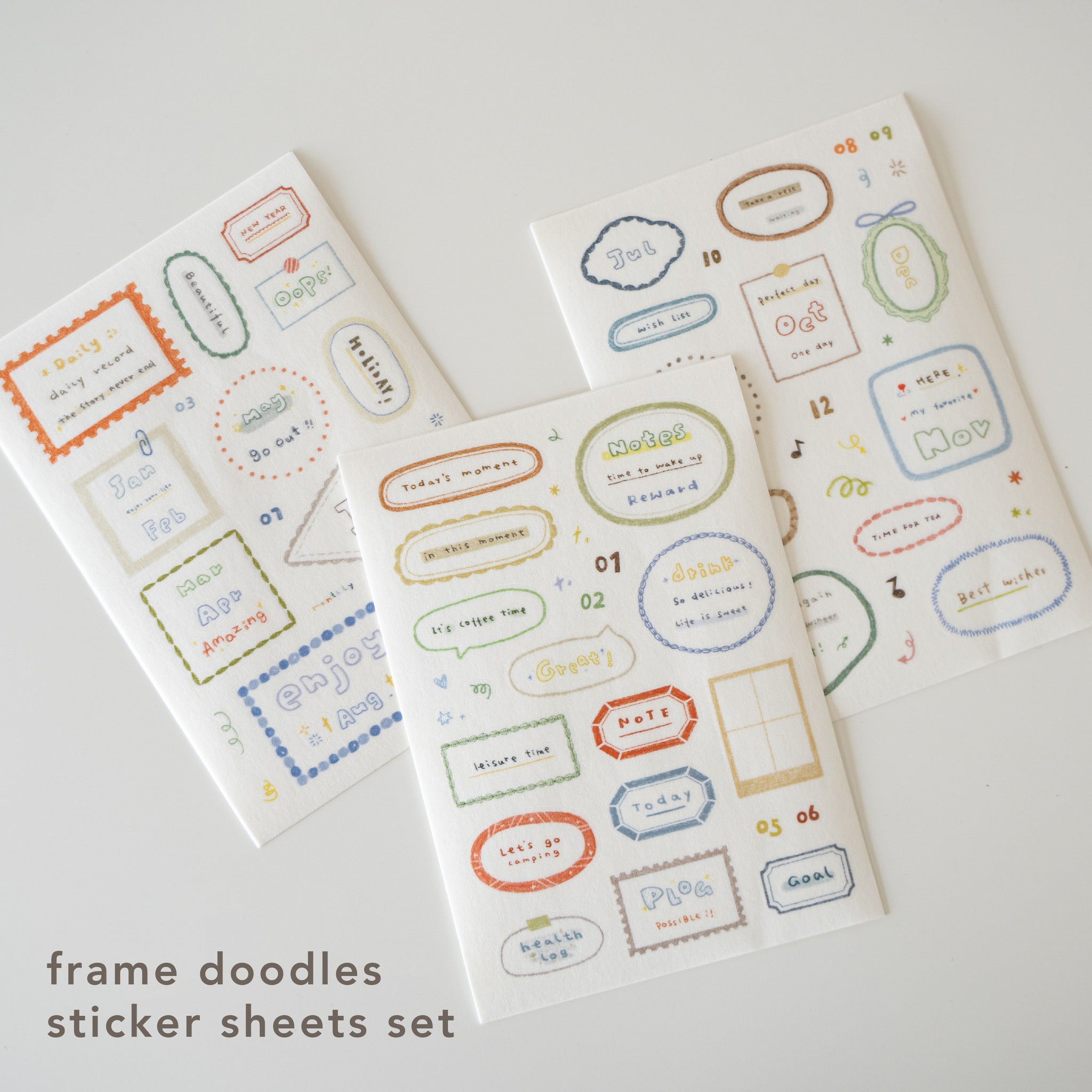 Orange Studio Sticker Sheet: Memo Notes and Frame Doodles