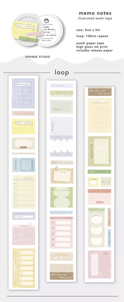 Orange Studio Washi Tape: Memo Notes and Frame Doodles