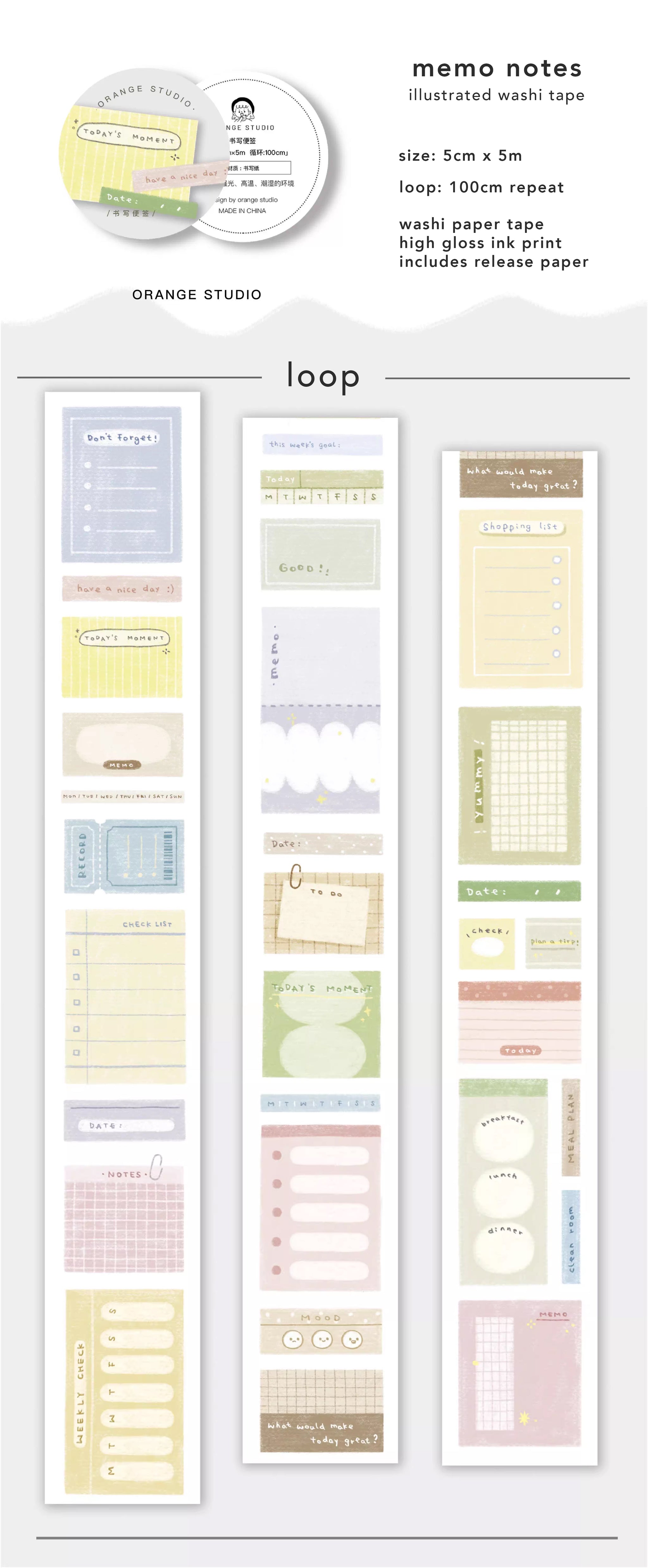 Orange Studio Washi Tape: Memo Notes and Frame Doodles