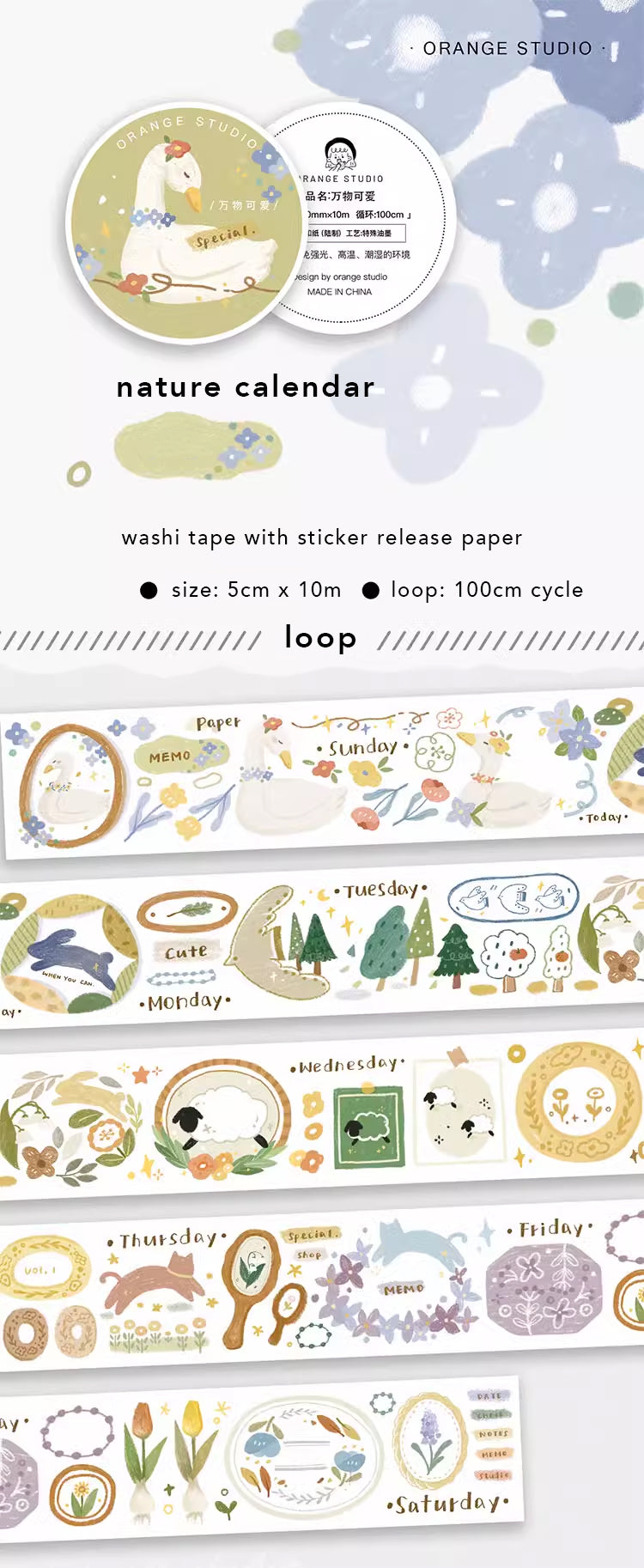 Orange Studio Washi Tape: Nature Calendar