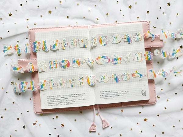 Frolicking Cats: Rainbow Calendar PET Tape