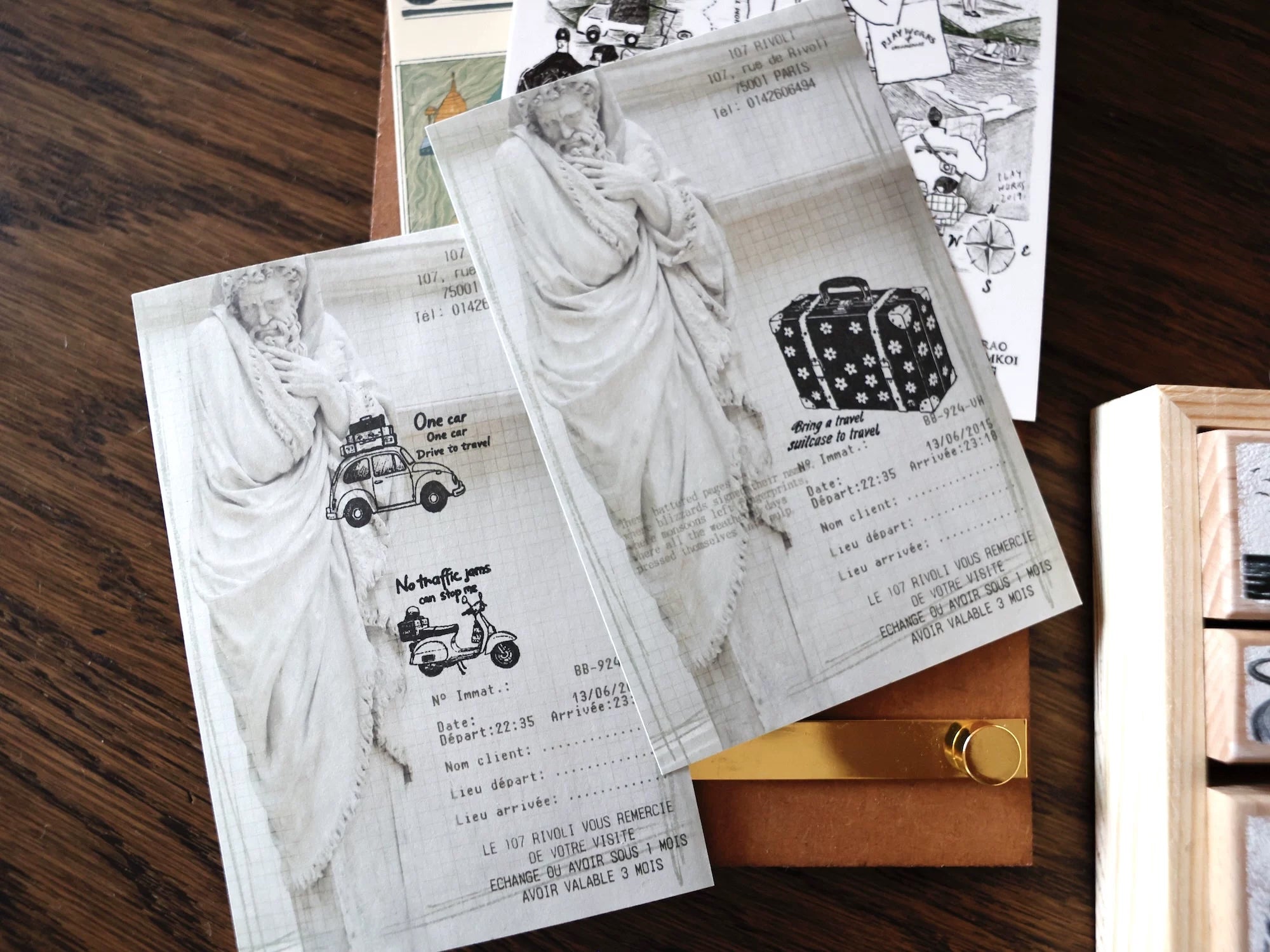 Two Raccoons Rubber Stamp: Travel the World