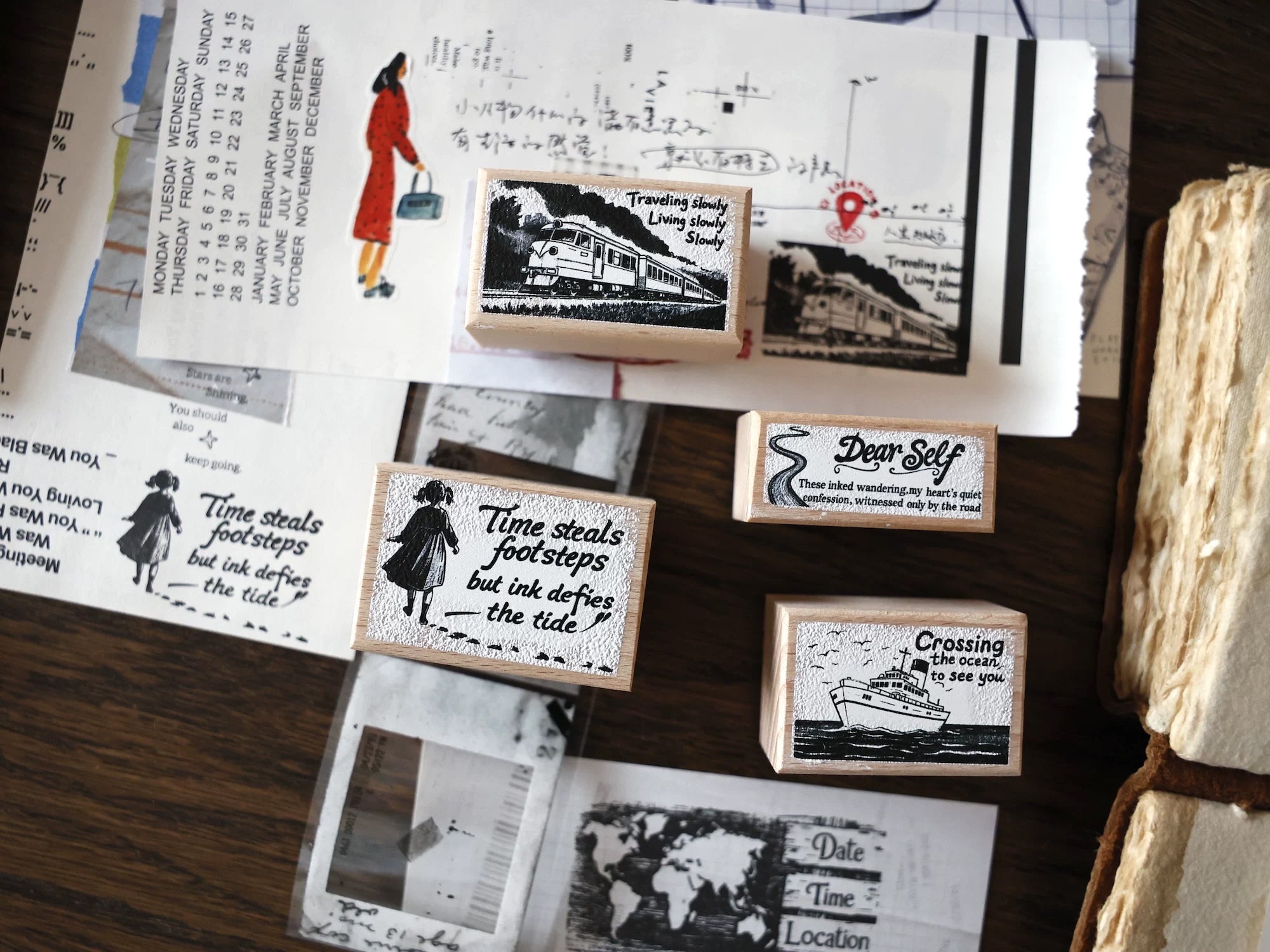 Two Raccoons Rubber Stamp: Travel the World