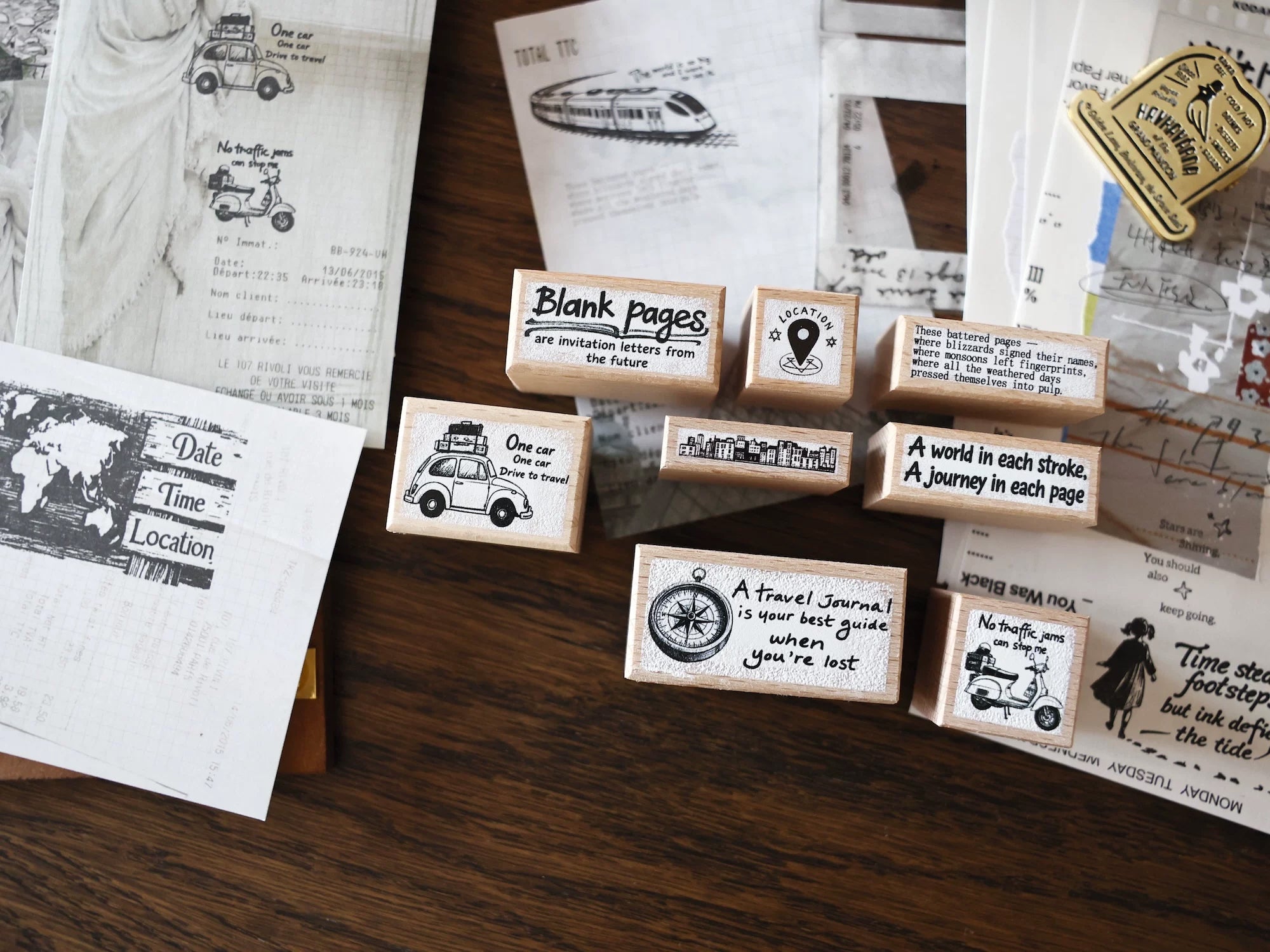 Two Raccoons Rubber Stamp: Travel the World