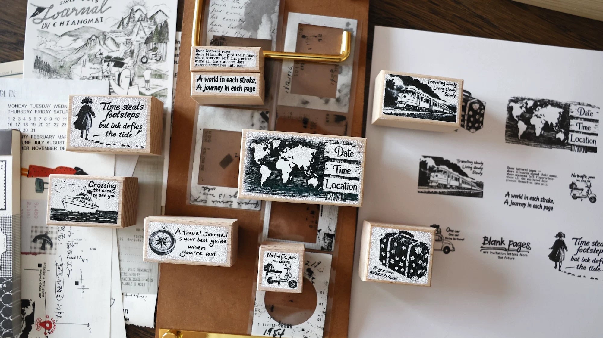 Two Raccoons Rubber Stamp: Travel the World