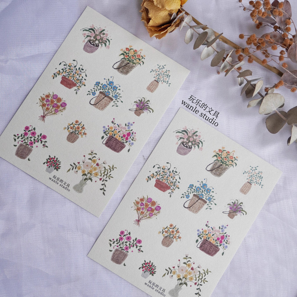 Wanle Studio Sticker Sheet: Flower Basket