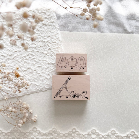 Yowoo Studio Rubber Stamp: Ghost Friends & Bring a Pencil