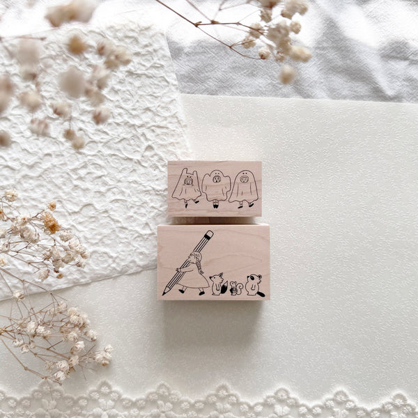 Yowoo Studio Rubber Stamp: Ghost Friends & Bring a Pencil