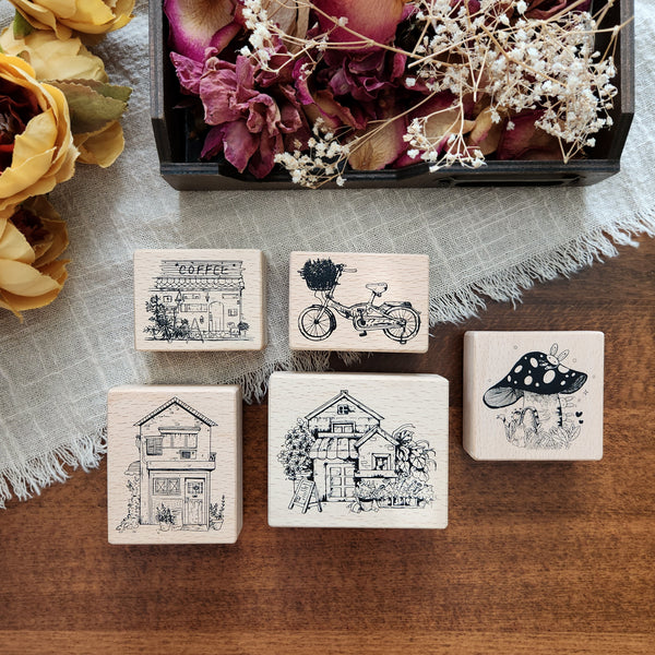 Neighborhood Wood Mounted Stamps