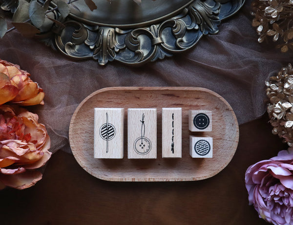 Buttons and Strings Rubber Stamps Set