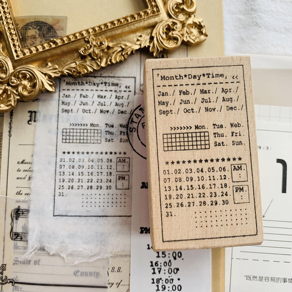 Date and Time Tracker Wooden Stamp