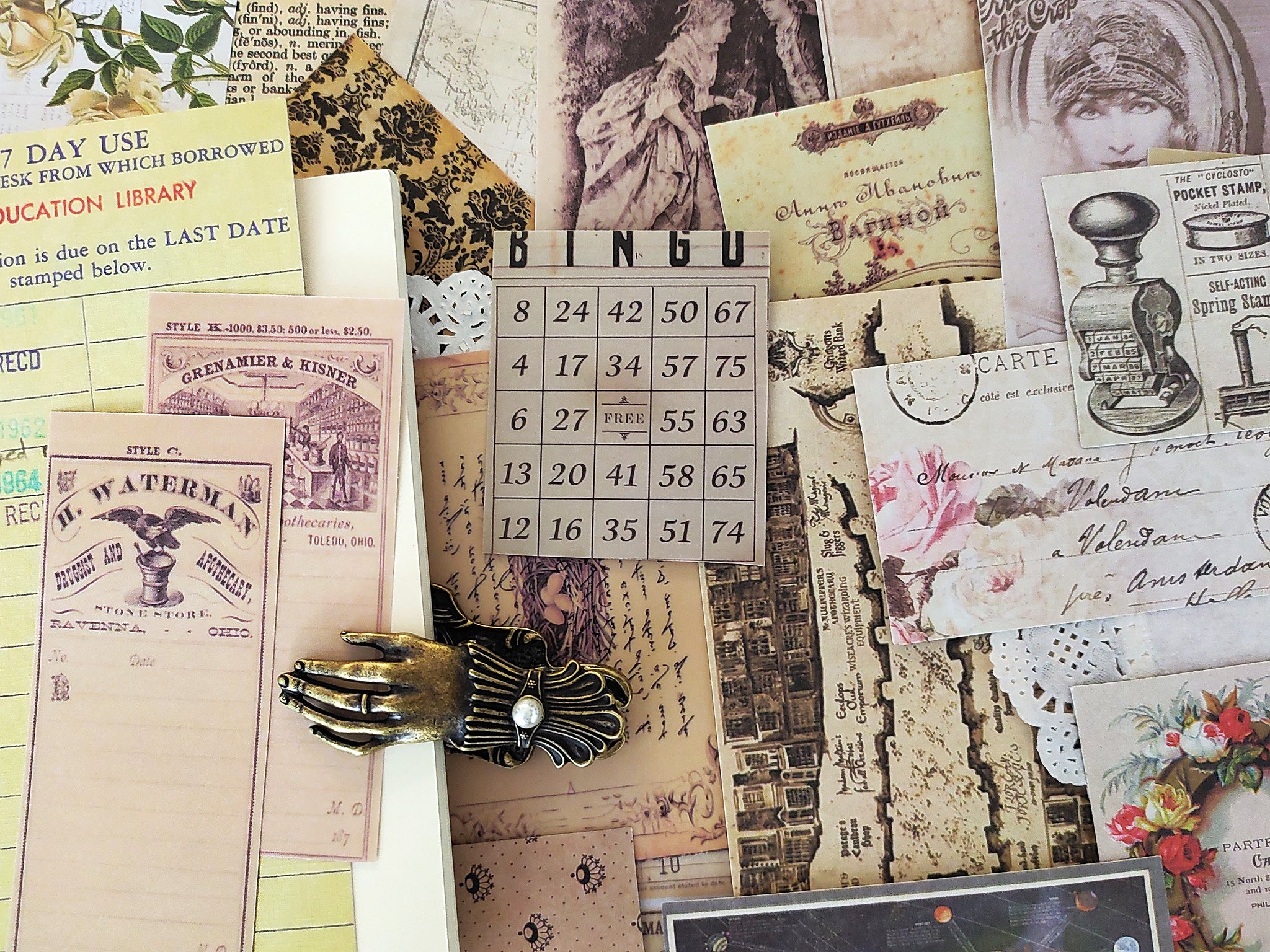 Library Pockets from Vintage Book Pages, Junk Journal Ephemera Kit