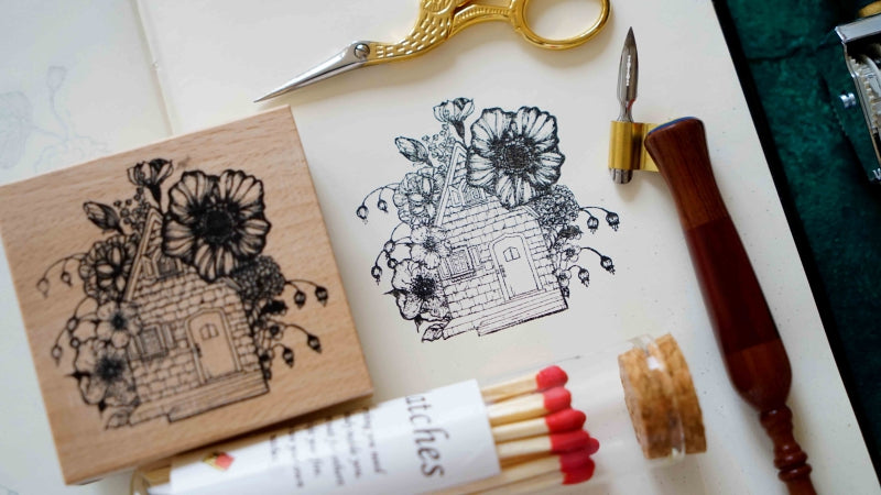Flower House Wooden Stamp