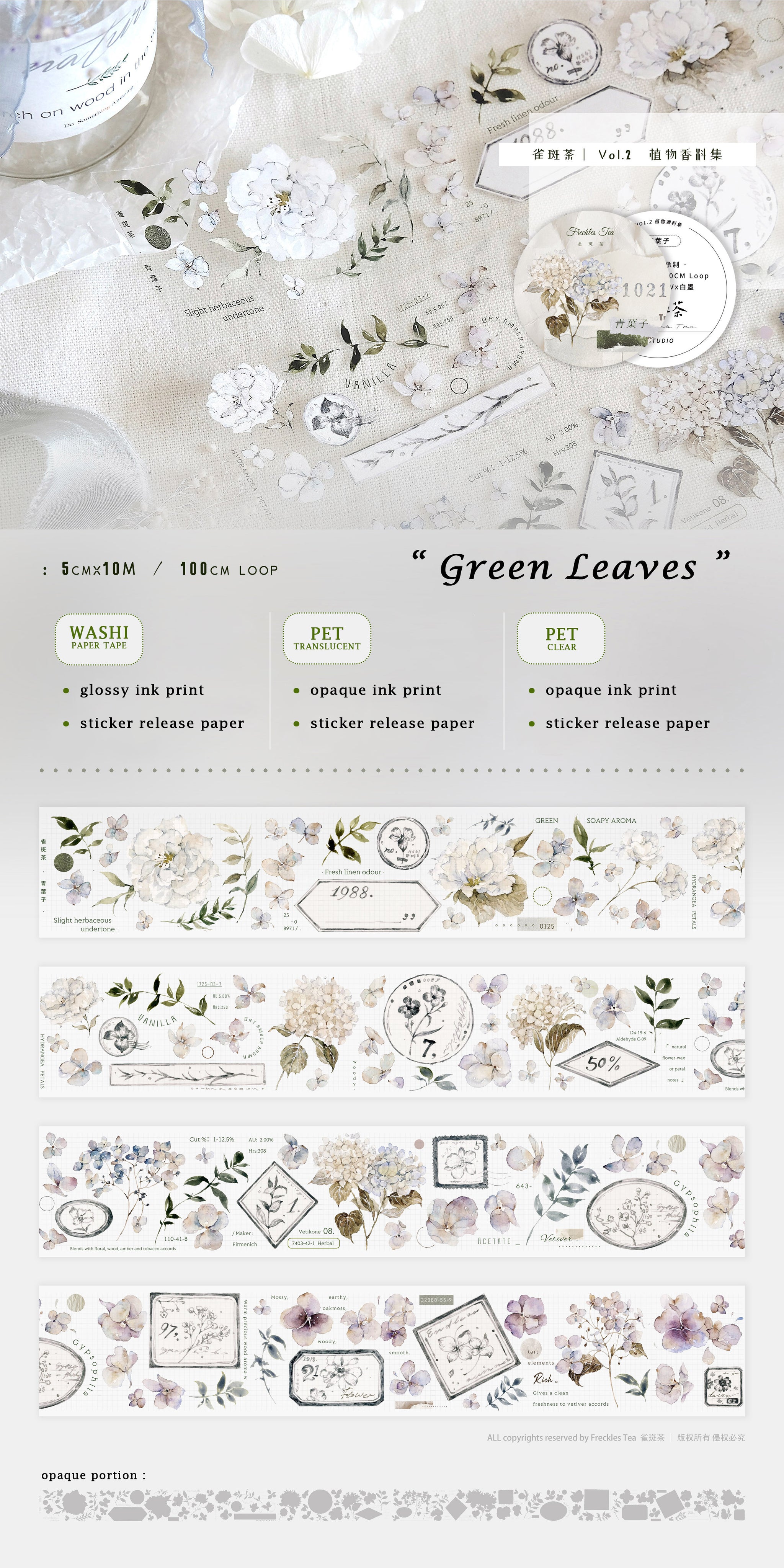 Freckles Tea Tape Sample: Green Leaf