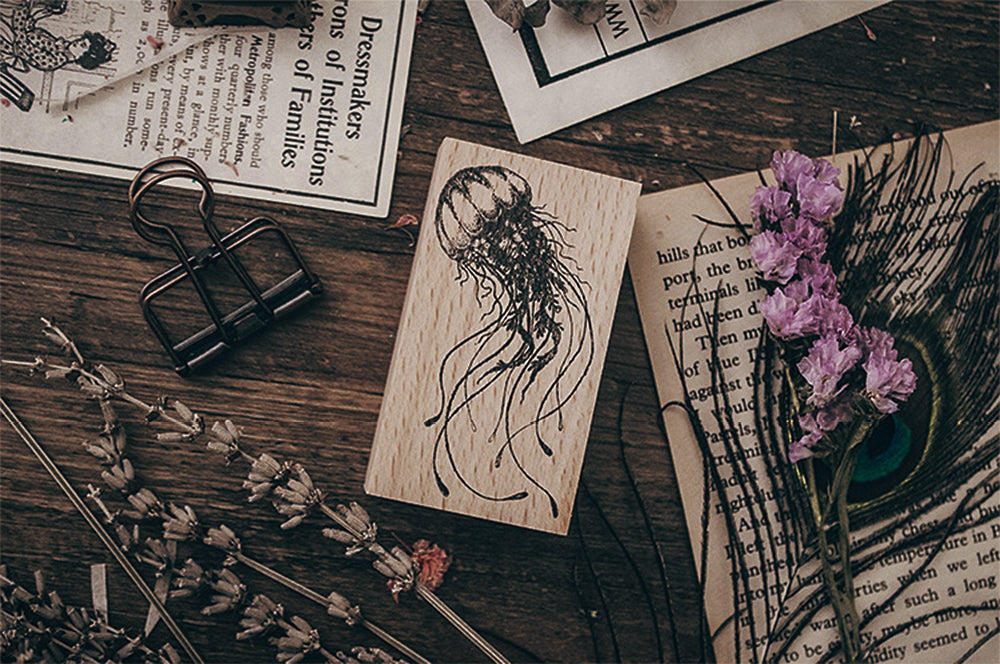 Floral Jellyfish Wooden Stamp