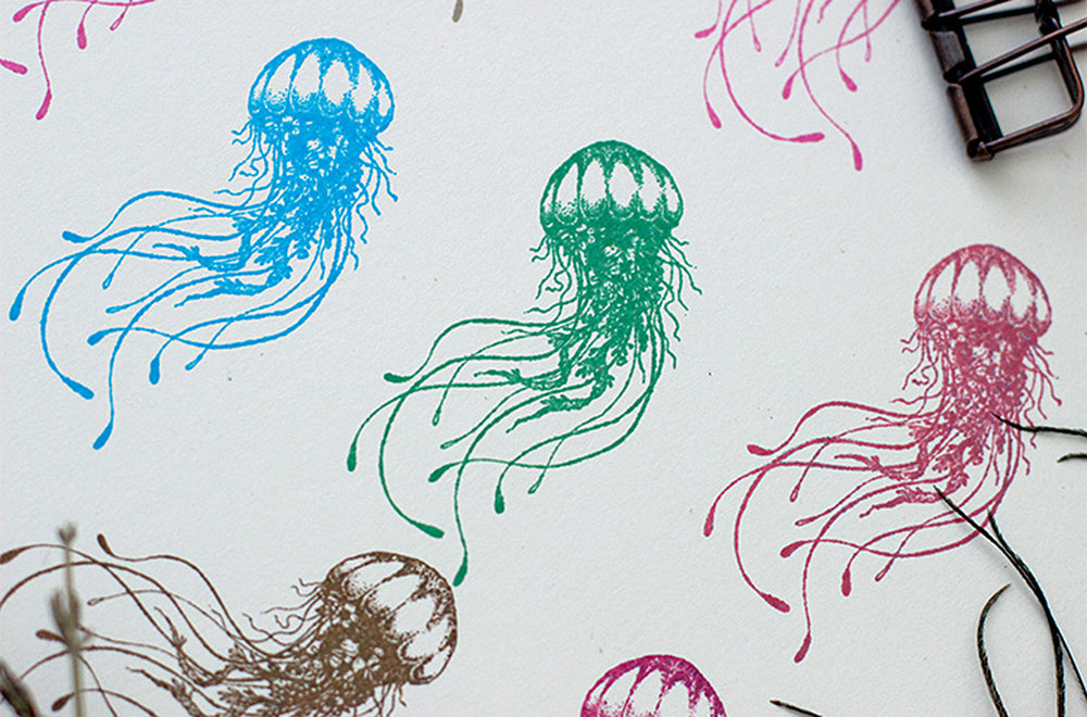 Floral Jellyfish Wooden Stamp