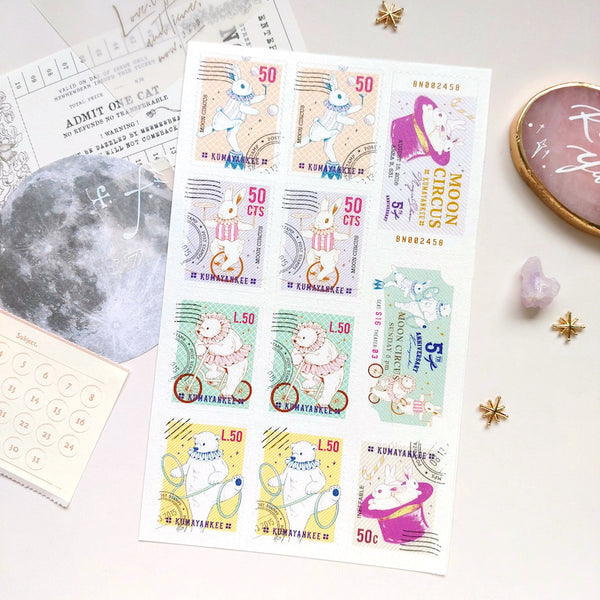 Kumayankee Sticker Sheet: Animals Circus Stamps
