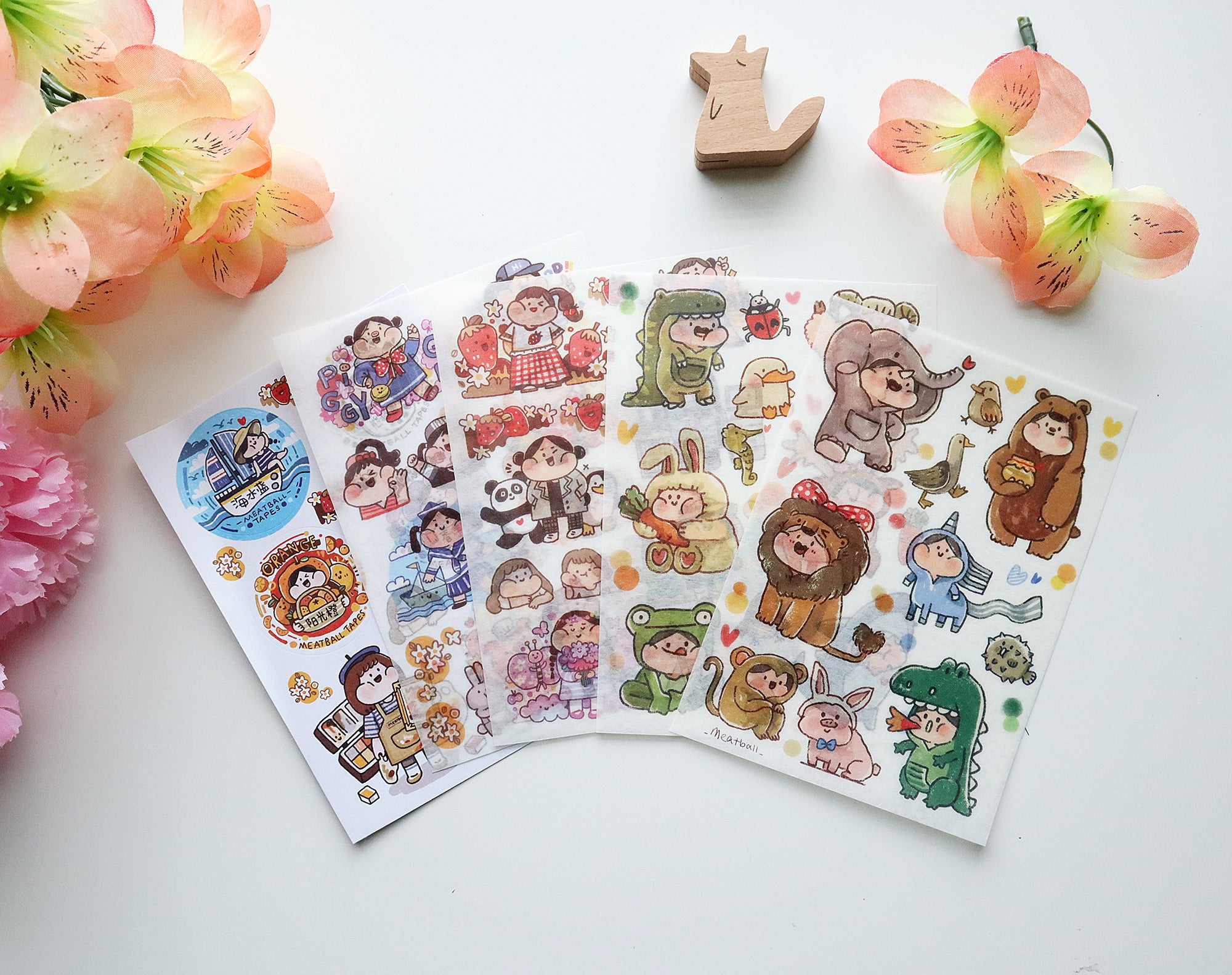 Meatball Stickers Sheet: Animals and Rainbow Girls