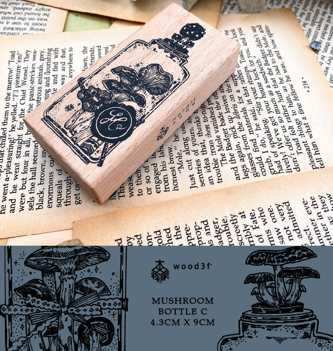 Wood3F Rubber Stamp: Mushroom Bottles 1