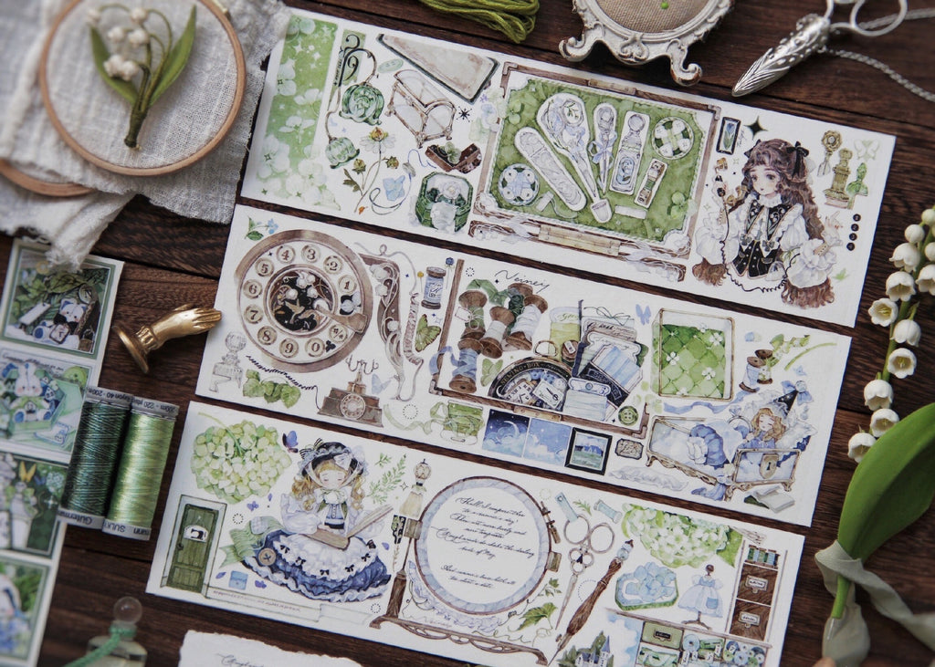 Neinei Illustration Tape Sample: Green Embroidery