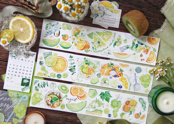 Neinei Illustration Tape Sample: Orange, Grapes, and Mango