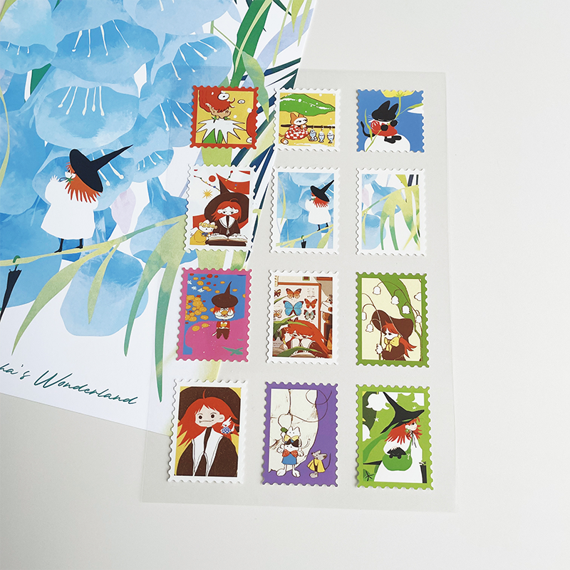 Nekocha Sticker Sheet: Stamps (Blue)