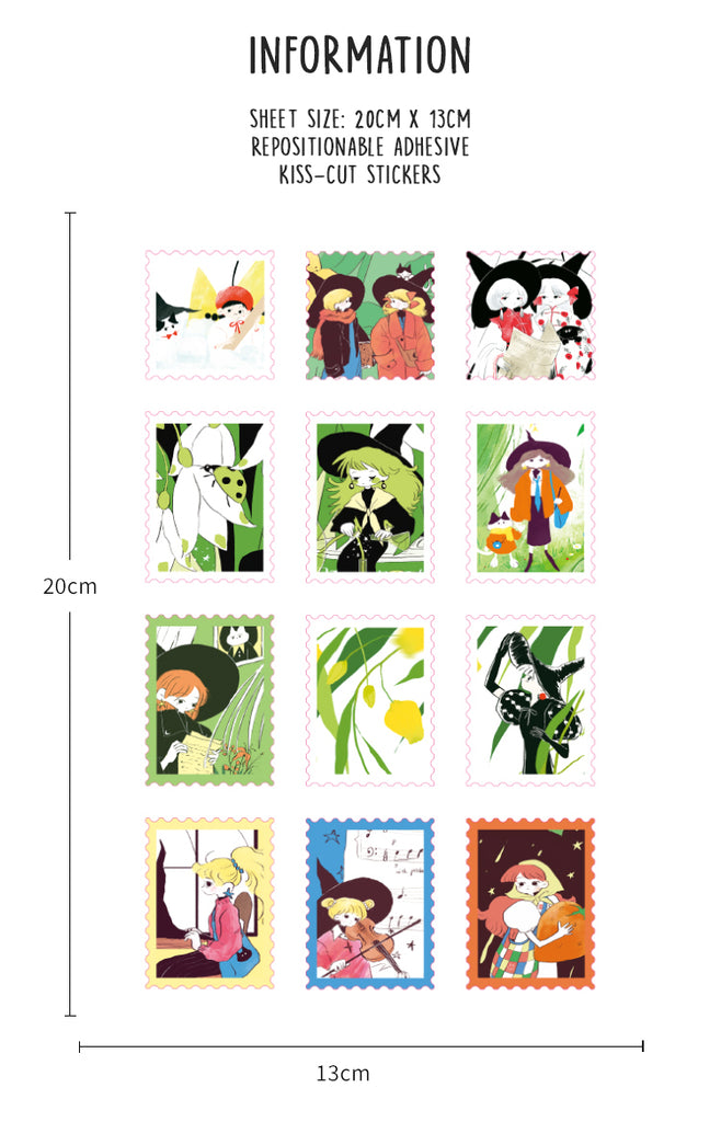 Nekocha Sticker Sheet: Stamps (Green)