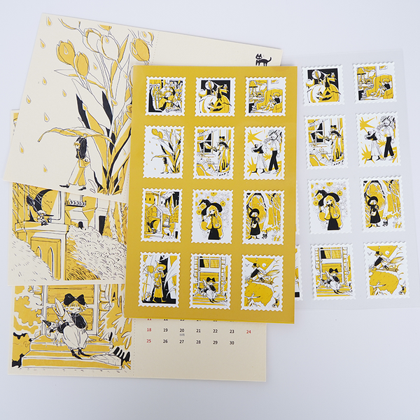 Nekocha Sticker Sheet: Stamps (Yellow)