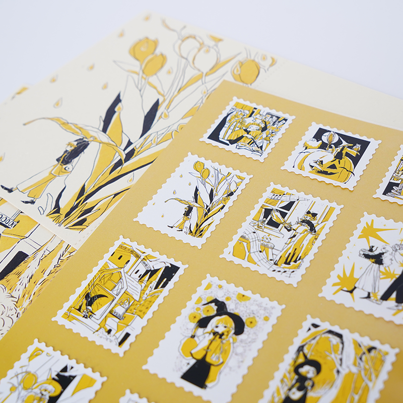 Nekocha Sticker Sheet: Stamps (Yellow)