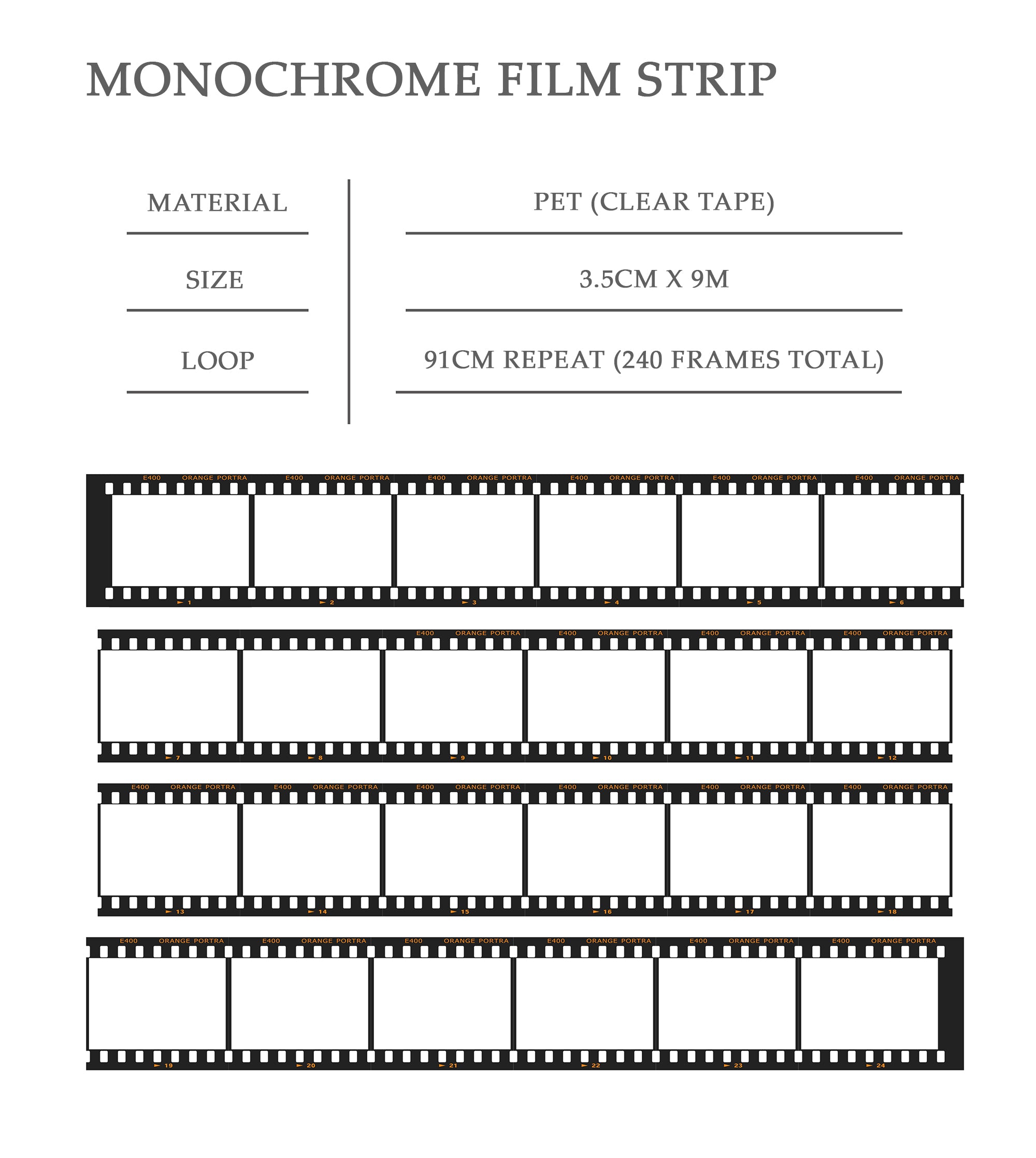 Orange Portia Masking Tape: Monochrome Film Strip