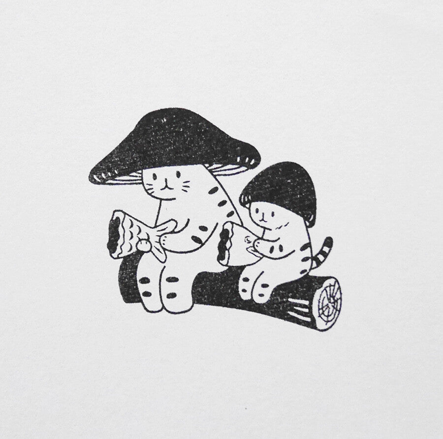 4Legs Rubber Stamp: Mushroom Cats A