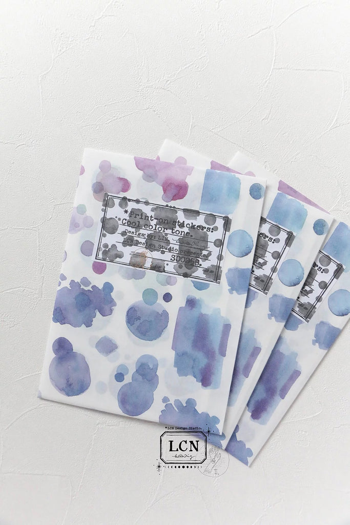 LCN Design Studio: Cool Color Watercolor Splotches Print On Stickers