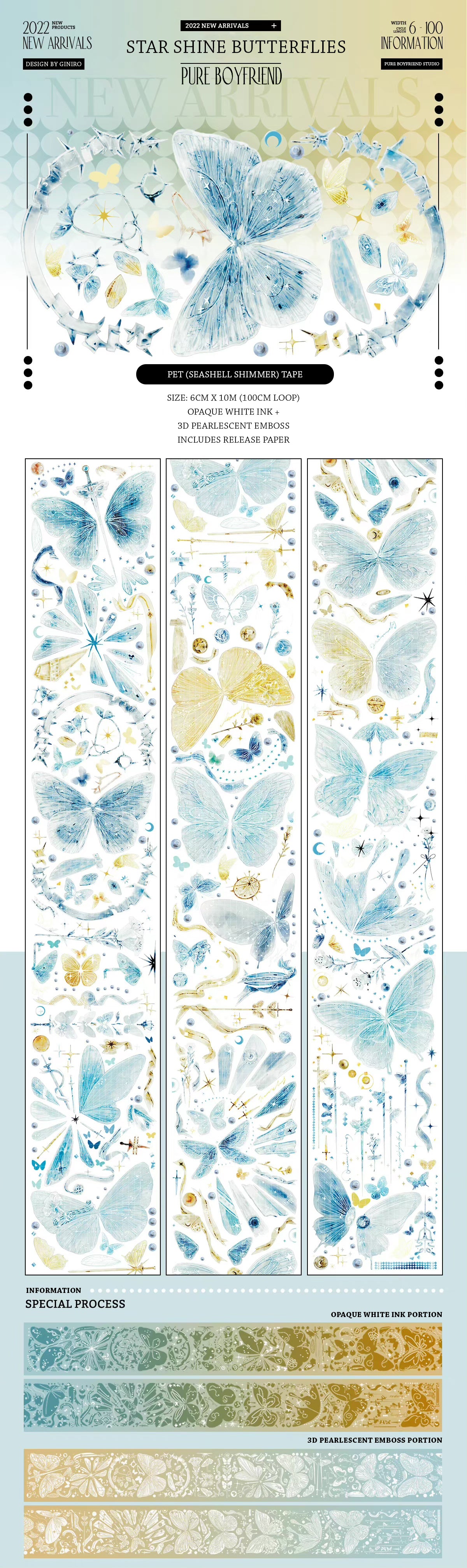 Pure Boyfriend Studio: Star Shine Butterflies Masking Tape