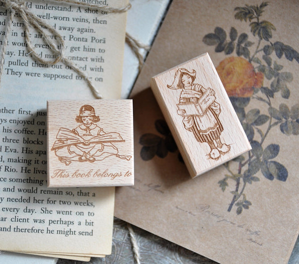 Girls Reading Wooden Stamp