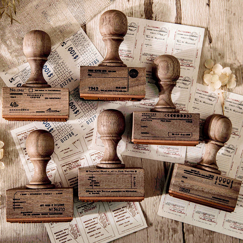 Vintage Tickets Wood Handle Stamps