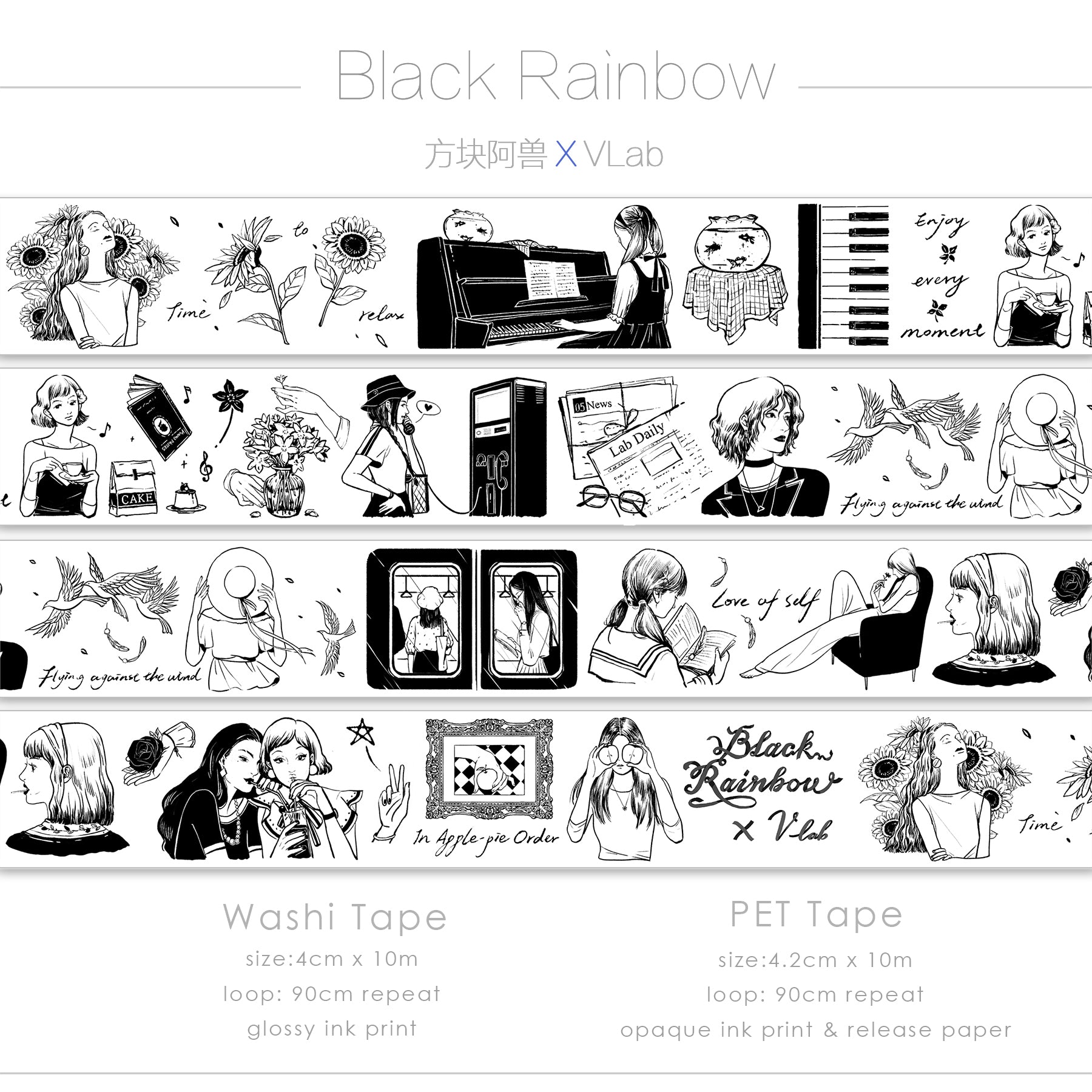 VLab Masking Tape: Black Rainbow