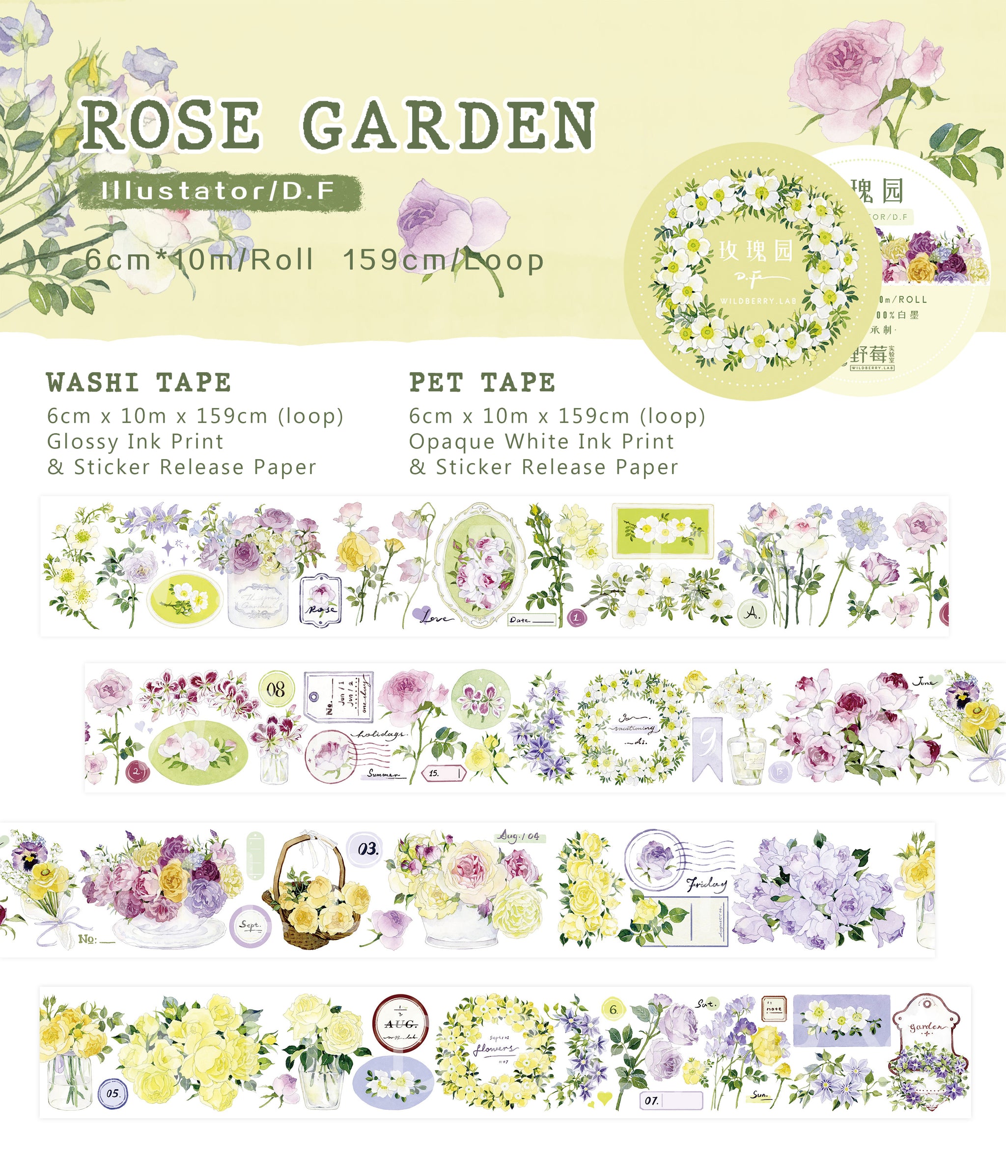 Wildberry Lab Masking Tape: Rose Garden