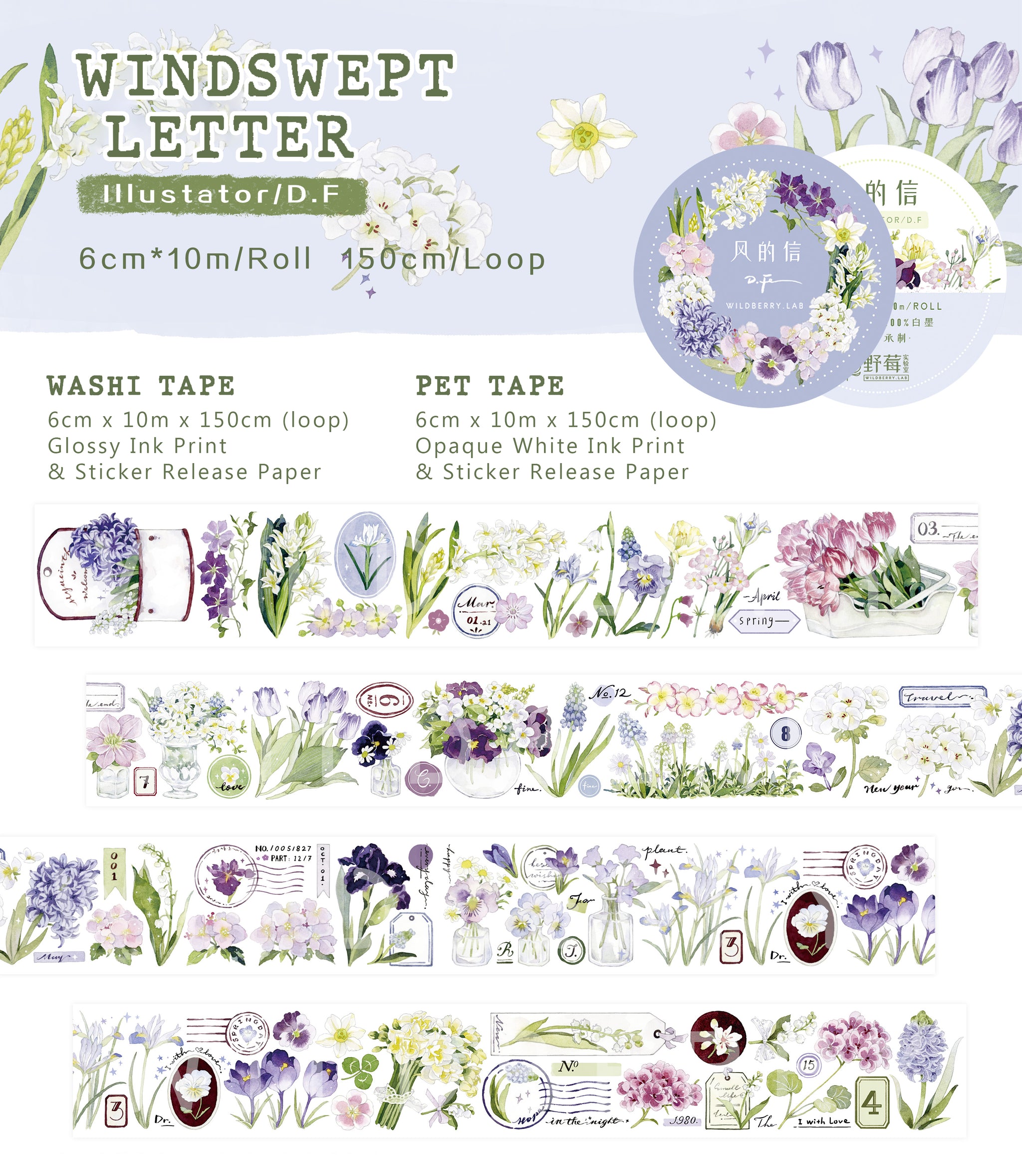 Wildberry Lab Masking Tape: Windswept Letter