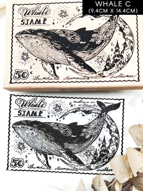 Wood3F Rubber Stamp: Whales