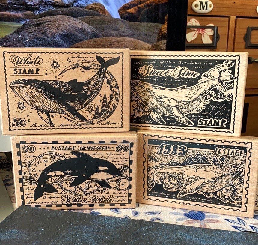 Wood3F Rubber Stamp: Whales