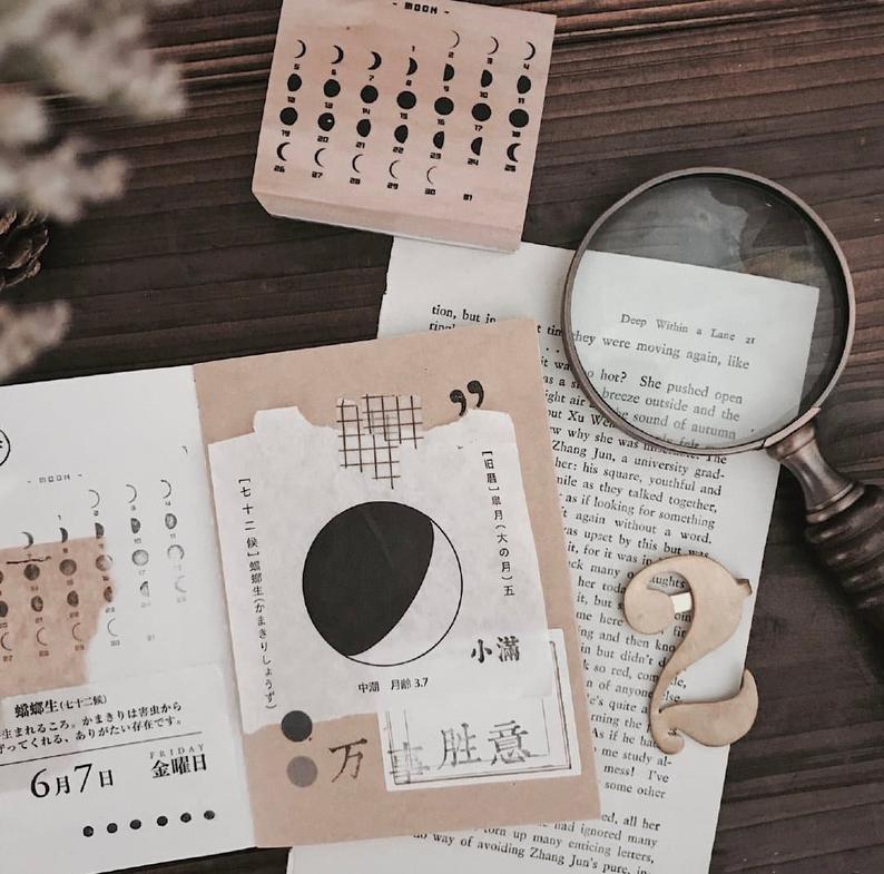 Moon Phases Calendar Wooden Stamp