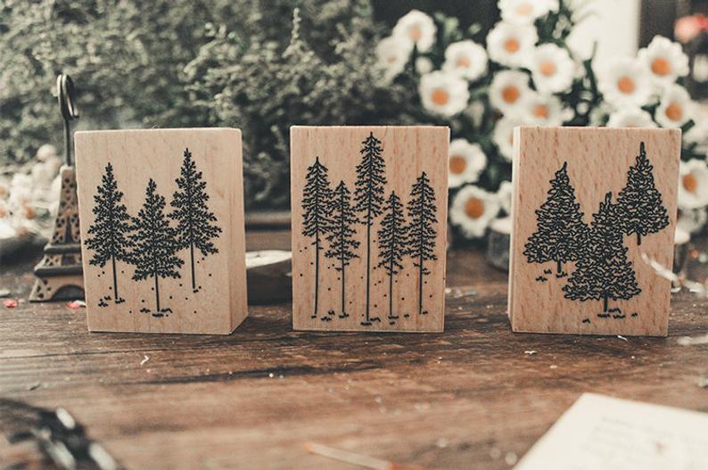 Pine Trees Wooden Stamp Set