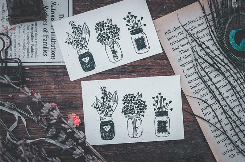 Flower Jars Wooden Stamp Set