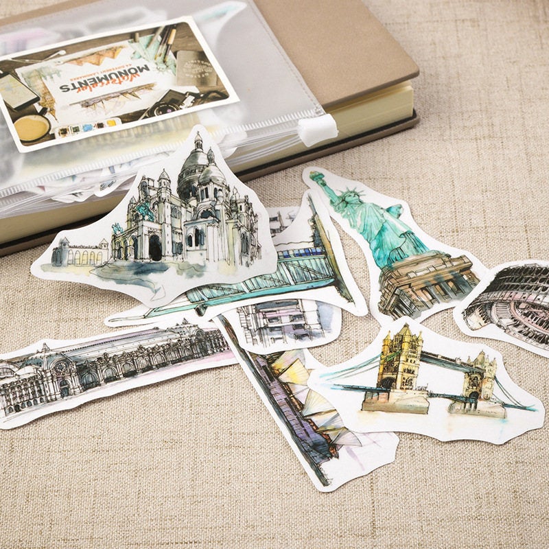 Watercolor Monuments Sticker Pack – Papergame